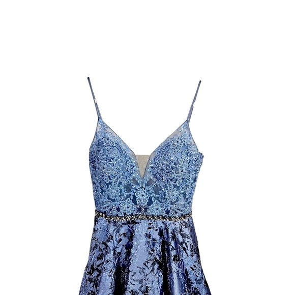 Coya Collection Blue Lace Sheer Illusion Fit & Flare Dress - Picture 6 of 12